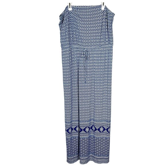 Old Navy Tube Maxi Dress XXL Blue White Print Strapless Elastic Waist Tie - Picture 2 of 8